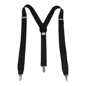 Mens Black Adjustable Clip-On Suspenders Elastic Straps 1 1/4" Wide